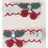 Monsoon Girls 2 Pack Cherry Embroidered Hair Clips