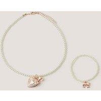 Monsoon Girls Pearl Bow Locket And Bracelet Set - Rose Gold