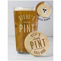 The Personalised Memento Company Personalised Bamboo Bottle Opener Coaster And Pint Glass