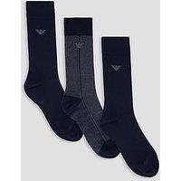 Emporio Armani Bodywear Mens 3 Pack Cotton-Rich Stretch Crew Socks - Navy