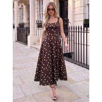 Ax Paris Womens Polka Dot Midi Dress - Brown