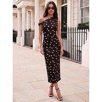 Ax Paris Womens Bardot Polka Dot Midi Dress - Brown