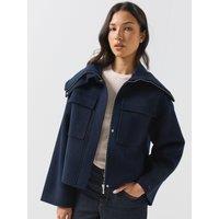 Lacoste Womens Cropped Zip Double Face Jacket - Navy