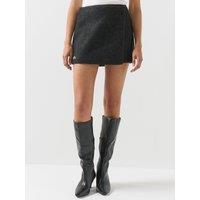Lacoste Womens Wrap Boiled Wool Mini Skirt - Grey