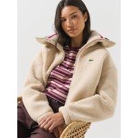 Lacoste Womens Oversized High Collar Full-Zip Fleece - Cream