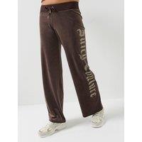 Juicy Couture Womens Og Straight Leg Old Gothic Velour-Feel Diamante Trackpants - Brown