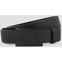 Armani Exchange Textured Leather Embossed Logo Buckle Belt - Black