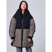 Smallsaints Girls' Colour Block Longline Quilted Jacket - Black/Green