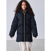 Ted Baker Older Girls Shower Resistant Panel Padded Longline Coat - Black