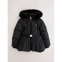 Ted Baker Older Girls Shower Resistant Short Belted Pleat Skirt Coat - Black