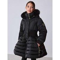 Ted Baker Girls Shower Resistant Skirted Padded Coat With Keyring - Black