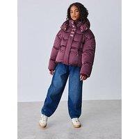 Ted Baker Girls Shower Resistant Padded Jacket With Bow Detail - Berry