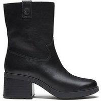 Timberland Bellevaux Leather Block Heel Side Zip Ankle Boots - Black