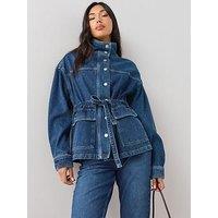 The Very Collection Co-Ord Funnel Neck Jacket - Mid Wash