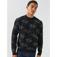 Armani Exchange All Over Logo Chenille Knitted Jumper - Black