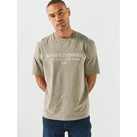 Armani Exchange Logo Print Crew Neck Cotton T-Shirt - Beige