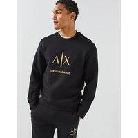 Armani Exchange Men'S Black And Gold Logo Sweatshirt With Crew Neck And Long Sleeves - Black