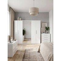 The Very Collection Prague Gloss Package - 6 Door Wardrobe, & 5 Drawer Chest And Pair Of 3 Drawer Bedside Chests - White