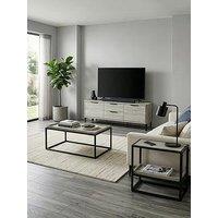 The Very Collection Harlem 3 Piece & Package - End Table, Coffee Table And & Tv Unit - Grey Oak