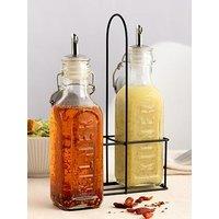 Kilner Set Of 2 Oil Bottles & Metal Rack 0.3 Litre
