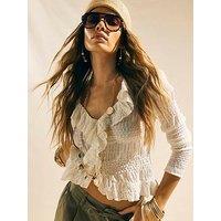 River Island Long Sleeve Ruffle Peplum Top - Cream