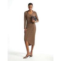 River Island Textured Wrap Midi Dress - Brown