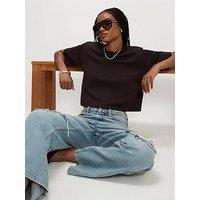 River Island Premium Shoulder Pad T-Shirt - Brown
