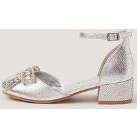 Monsoon Girls Diamante Bow 2 Part Heel Shoes - Silver