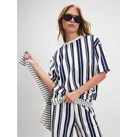 River Island Short Sleeve Vertical Stripe Neo Boxy Co-Ord T-Shirt - White