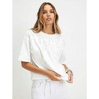 River Island Cotton Petal Embellished T-Shirt - Cream