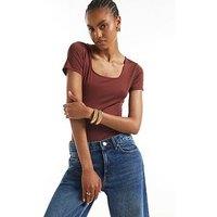 River Island Short Sleeve Scoop Neck Bodysuit - Brown