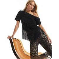 River Island Womens One-Shoulder Fringe Hem Drape Blouse - Black
