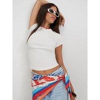 River Island Scallop Trim T-Shirt - White
