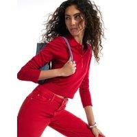 River Island Womens Shoulder Pad Cropped Button Front Polo Top - Red