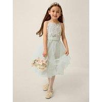 Monsoon Girls Strappy Gracie Waterfall Dress - Sage - Light Green