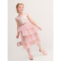 Monsoon Girls Elodie Sequin Pleated Tiered Dress - Pale Pink