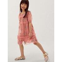 Monsoon Girls Mon Cheri Sequin Embroidered Mesh Dress - Pink