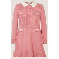 Monsoon Girls Cable Knitted Dress - Pink