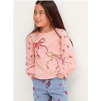 Monsoon Girls Long Sleeve Mon Cheri Mesh Sleeve Top - Pink