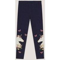 Monsoon Girls Embroidered Unicorn Leggings - Navy