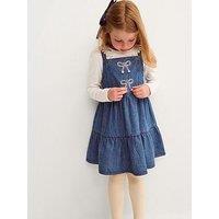 Monsoon Girls Long Sleeve Frill Top & Pinny Dress - Blue
