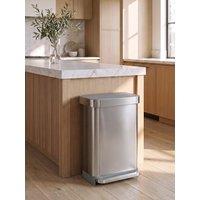 Simplehuman 45L Rectangular Pedal Bin With Liner Pocket, Brushed Stainless Steel With Grey Plastic Lid