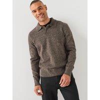 Boss Mens C-Folpe Wool Knitted Long Sleeve Polo Shirt - Light Beige