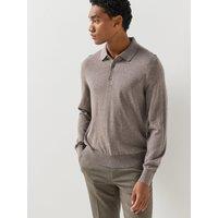 Boss Mens Knitted Long Sleeve Polo Shirt - Brown
