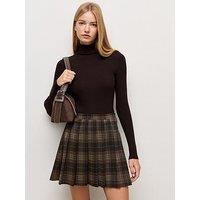 New Look Ponte Check Pleated Mini Skirt