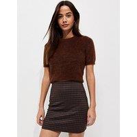 New Look Jacquard Jersey Check Tube Mini Skirt - Brown