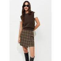 New Look Check Wrap Mini Skort - Brown
