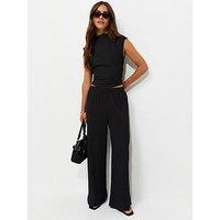 New Look Petite Crinkle Jersey Wide Leg Trousers - Black