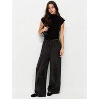 New Look Womens Check Woven Tie Waist Wide Leg Trousers - Black