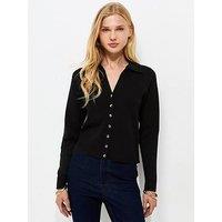New Look Compact Knit Collared Cardigan - Black